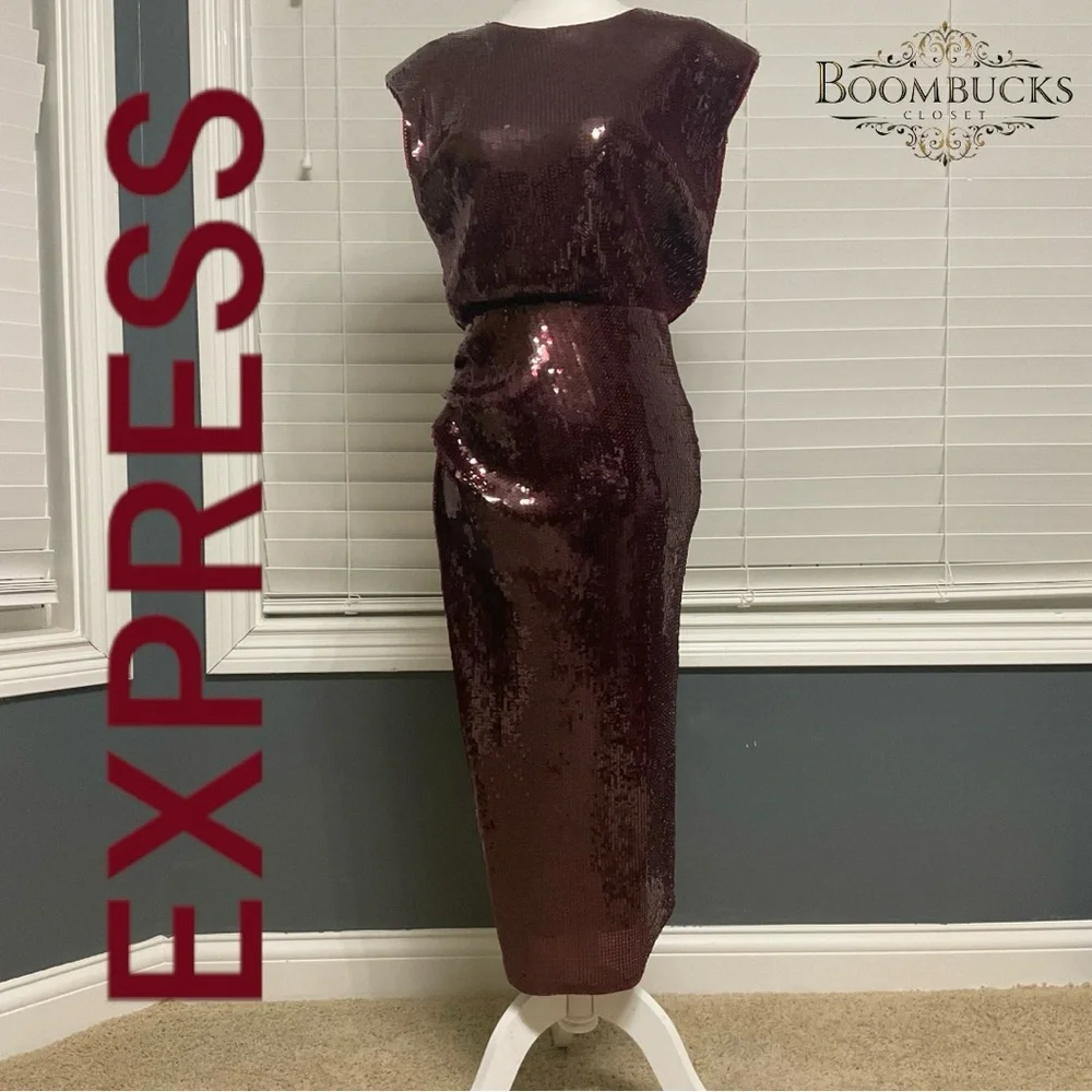 Express Burgundy Sequin Dress NWT - Picture 5 of 16